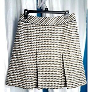 Talbots Skirt Women Sz 6P Houndstooth Plaid Pleated Wool Mix Black, White, Tan
